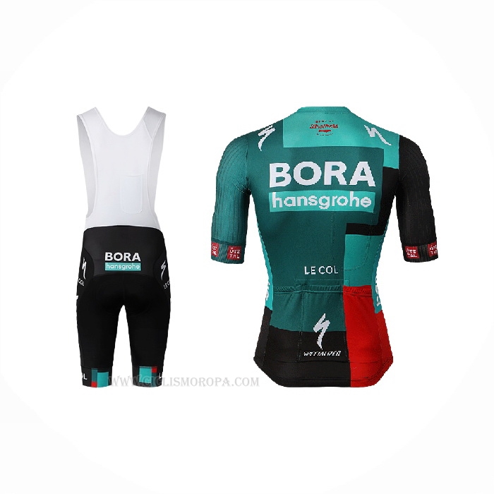 2022 Ropa Ciclismo Bora Hansgrone Verde Rojo Mangas Corta y Culotte Corto